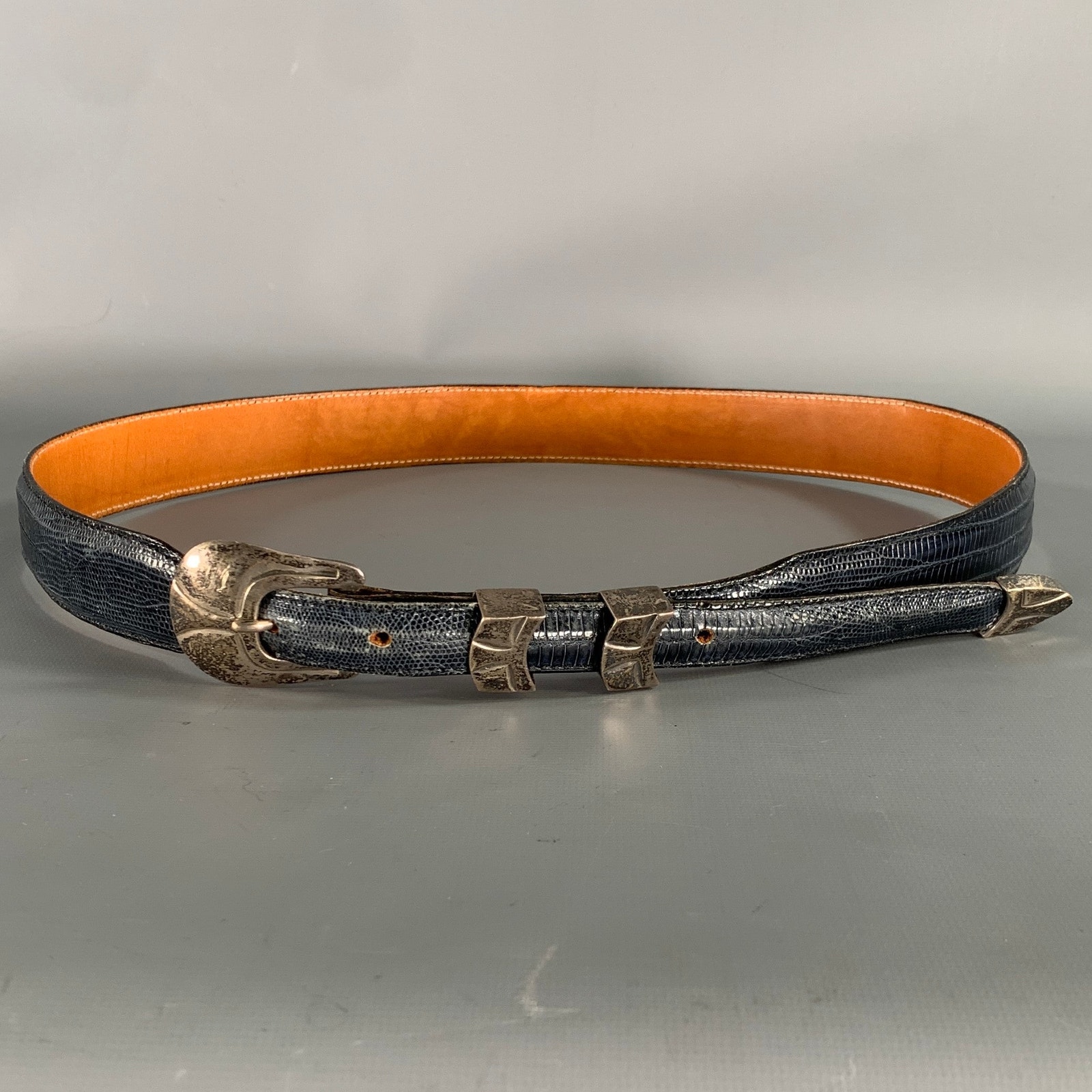James Reid Size 36 Blue Navy Nubuck Lizard Belt